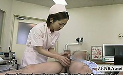 Subtitles CFNM Japanese nurse measuring handjob cumshot