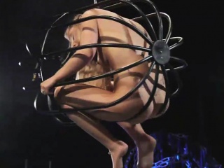 Blonde slave slut hard whipped and machine fucked in bondage