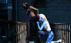 Blue Skinned 3d Lesbian Babe Licking A Pussy Outdoors