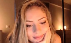 Cute blonde teen rubs on webcam