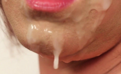 Naughty Stunner Gets Cum Load On Her Face Eating All The Jis