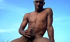 Gay black stud masturbating solo