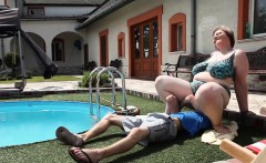 Chunky Cougar Facesitting Outdoors Before Bj