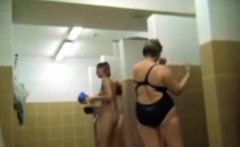 Teens and moms in public shower room