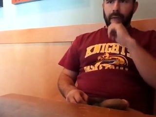 Bearded Bro Public Jerk Off in A Coffee Shop