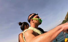 Amateur Thai Girlfriend Gives Him A Blowjob In Public