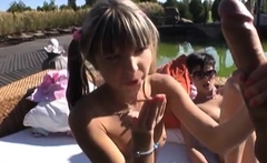 Pornstar Gauge in outdoor threesome video