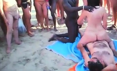 Interracial group ramming outdoor