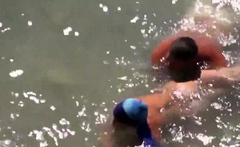 Girl Sucks Dick Her Boyfriend In The Surf At A Public Beach