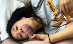 Amateur Asian teen gives blowjob outdoors