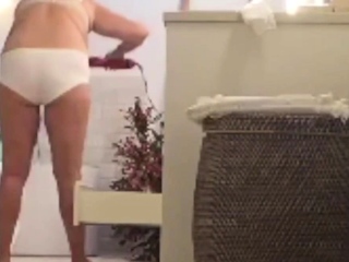 our curvy grandma spied in the bathroom