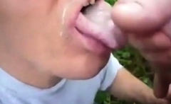 A cum sucker in the woods