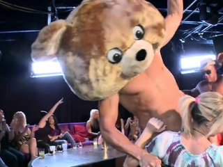 Slutty chicks get to ride and suck strippers wild knobs