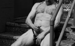 Hairy Muscle Daddy Mick Weston Masturbates Solo Outdoors