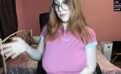 Nerdy girl next door with saggy tits in solo webcam show