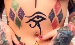 Wet tattooed raven babe Sahron with big boobs masturbates