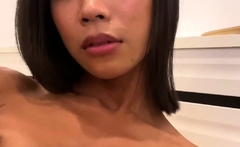 Skinny asian ladyboy masturbates on cam