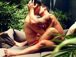 Outdoor stud fucks Asian twink at home