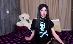 Small tits shemale gets banged in bed