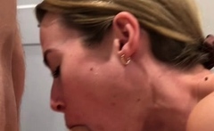 Blonde teen gives handjob and blowjob