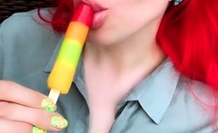 Nasty redhead babe sucks and jerks