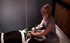 Amateur MILF handjob busty blonde wanks with enthusiasm