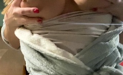 Close up with blonde seductress masturbating pussy