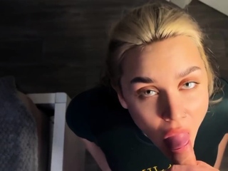 Hot stepsister deepthroats cock like a professional -