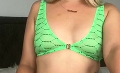Vulva Rubbing Close Up With Blonde Handling Monster Dildo