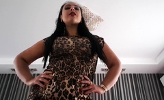 Busty curly brunette with big boobs fucks on couch