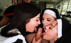 Slutty nuns trying exorcism via foursome