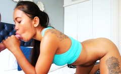 Thai teen relaxing on cock after workout